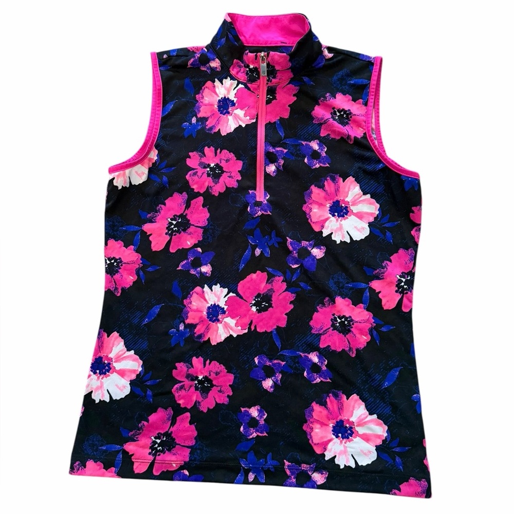 Tail Black Sleeveless Zip Golf‎ Top with Pink Floral Print a Size XS